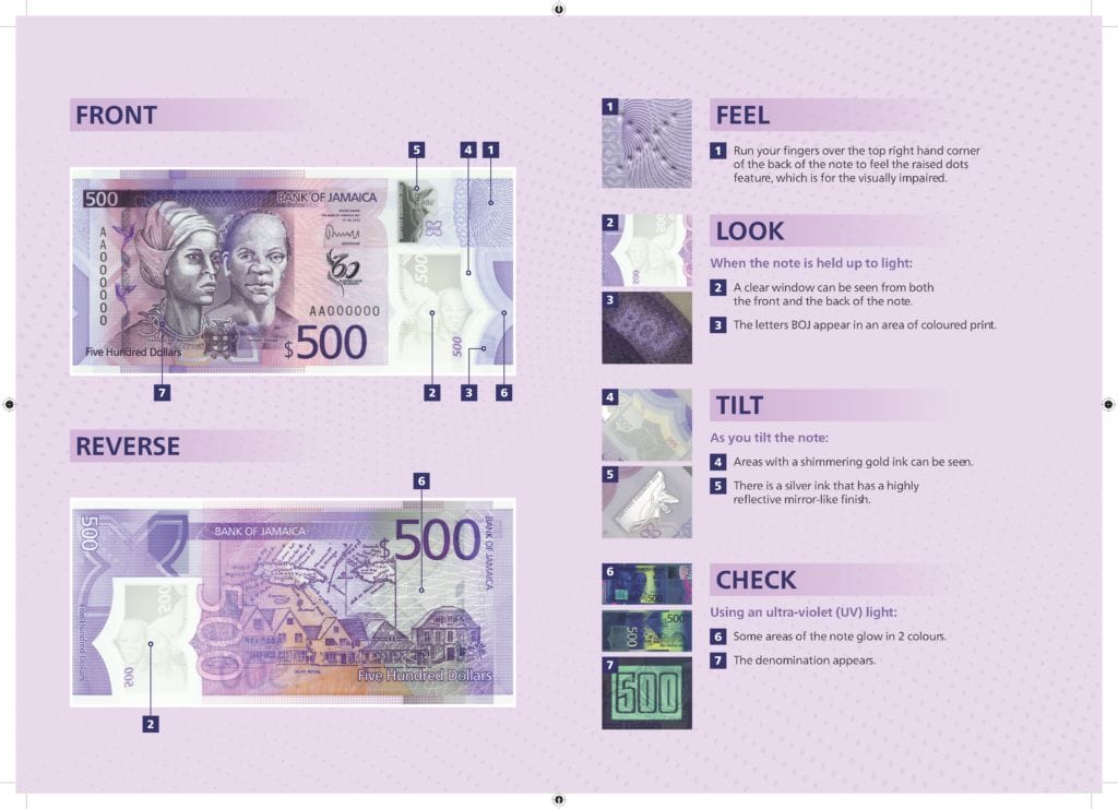 Features of New Banknotes » Bank of Jamaica